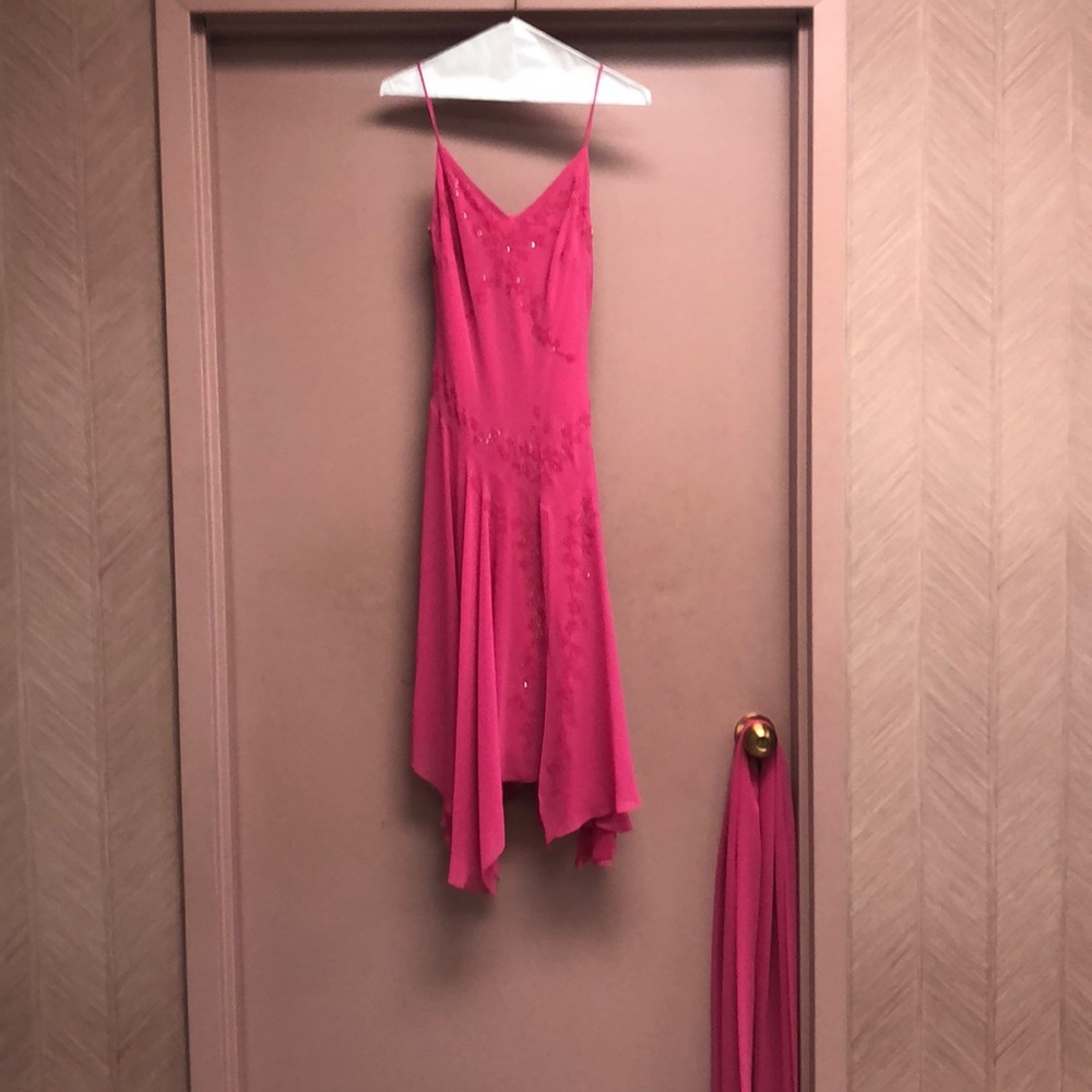 Pink cocktail dress with scarf